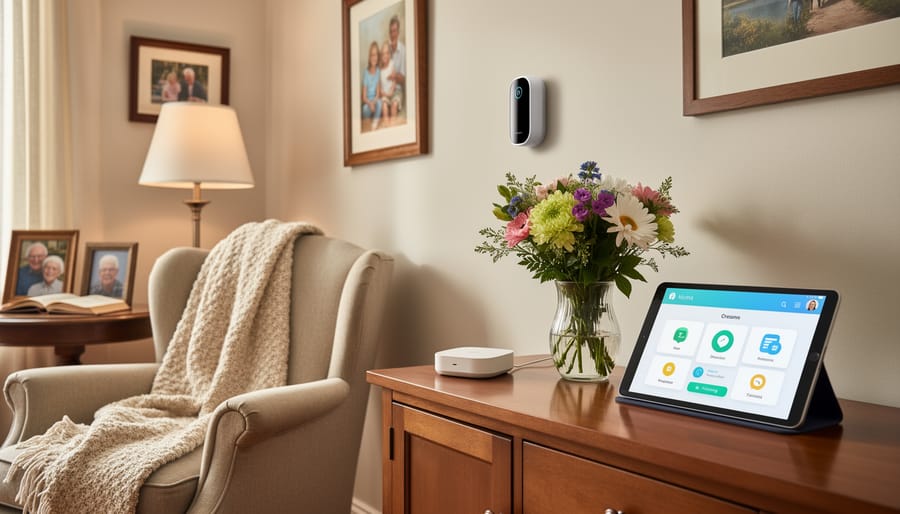 Health monitoring devices placed on a bedside table at home